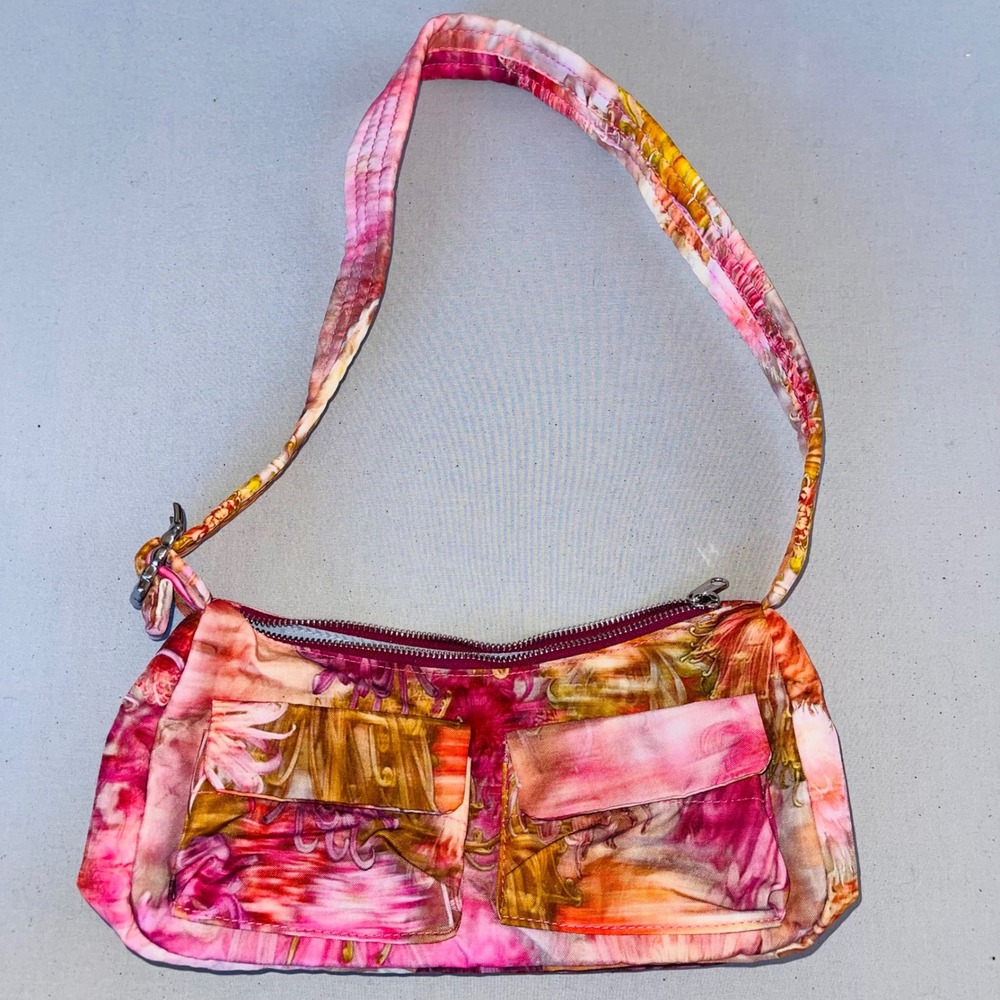 Collina Strada Pink Floral Printed Cargo Bagette Shoulder Purse Buckle Baggu